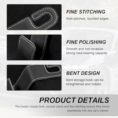 2 PCS Car Seat Headrest Hooks, Microfiber Leather Hanger Holder Hook for Hanging Purse and Bag, Universal Vehicle Back Seat Organizer Hook for Grocery Bag Handbag Coat (Black)