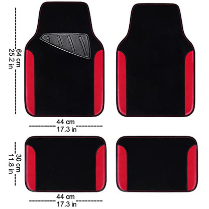 CAR PASS 3D Air Mesh Car Seat Covers Full Sets w/5mm Sponge, 4Pcs Waterproof Car Floor Mats, Steering Wheel Cover Universal Fit for SUV Sedan Truck, Airbag Compatible Automotive Interior(Black & red) - color: Red Combo
