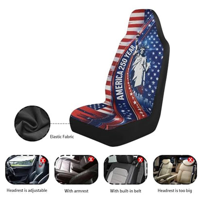 Dreaweet 250th Anniversary Car Seat Covers Front Seats Only Universal 2 Pack Statue of Liberty American Flag Print Bucket Seat Covers for SUV Trucks Sedan Patriotic Car Accessories Easy to Install - color: 250th Anniversary Statue of Liberty