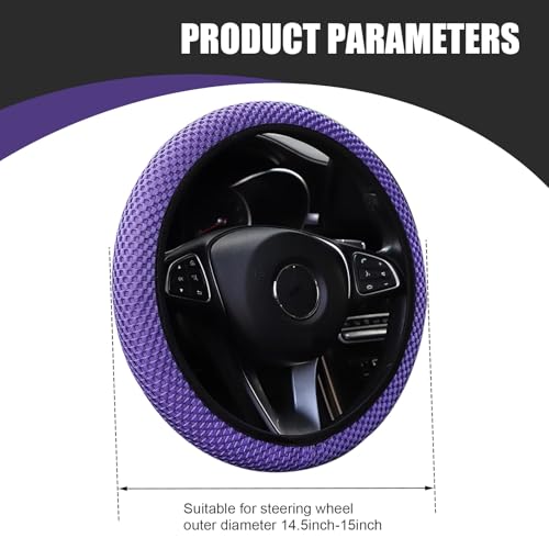 Steering Wheel Cover, Ice Silk & Microfiber 3D Massage Mesh Car Steering Wheel Cover, Breathable Anti-Slip Easy Grip Wheel Protector 14.5"-15", Universal for Most Cars (Purple) - color: Purple
