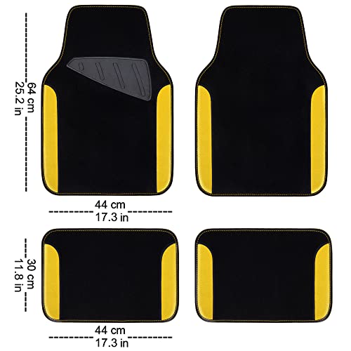 CAR PASS Waterproof Universal Fit Car Floor Mats, Car Mats Fit for SUV,Vans,sedans, Trucks,Set of 4pcs Car Carpet with Driver Heel Pad (Black and Yellow) - color: Black and Yellow
