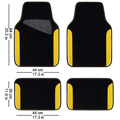 CAR PASS Waterproof Universal Fit Car Floor Mats, Car Mats Fit for SUV,Vans,sedans, Trucks,Set of 4pcs Car Carpet with Driver Heel Pad (Black and Yellow) - color: Black and Yellow