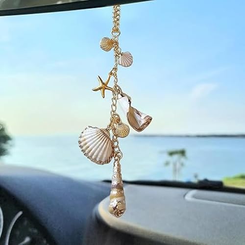 Car Rearview Mirror Charm, Beach Seashell Hanging Decor, Boho Coastal Starfish Ornament