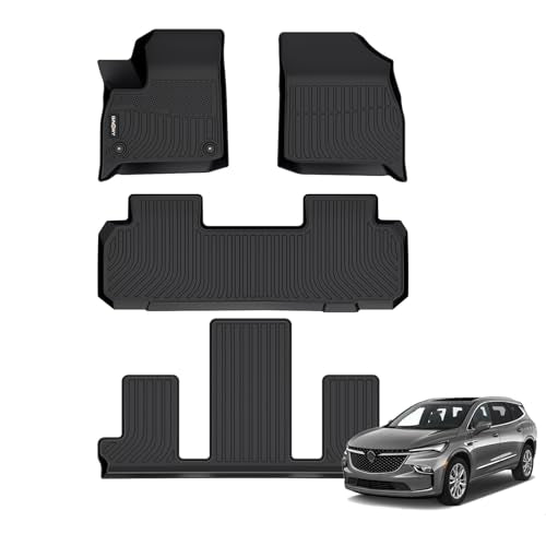 GINOWY-Floor Mats for Buick Enclave 2018-2024, TPE All Weather Mats Enclave with 2nd Row Bucket Seats, Non-Slip Waterproof Winter Enclave Floor Liners Accessories, Black - style: 1) for Buick Enclave 2018-2024 Floor Mats