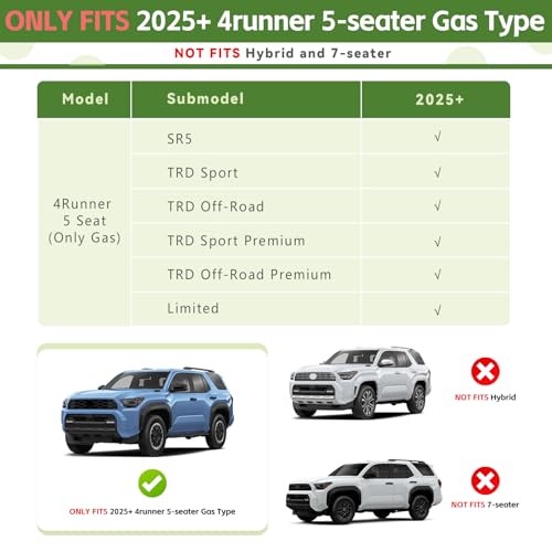 Cargo Liners for 2025 2026 Toyota 4Runner 5 Seats Gas, Trunk Mat with Seat Back Cover All Weather Rear Cargo Mat Backrest Protector Accessories (Not for Hybrid EV&i-Force MAX) - size: 5Seats-Trunk+Seatback Mats