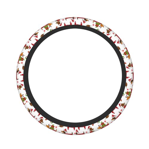 Christmas Dachshund Dog Car Steering Wheel Cover,Non-Slip Elastic Neoprene-Sweat Car Accessories,Universal 15 Inch Fit Auto, Vans Trucks,Suvs, Truck - color: Dachshund Dog