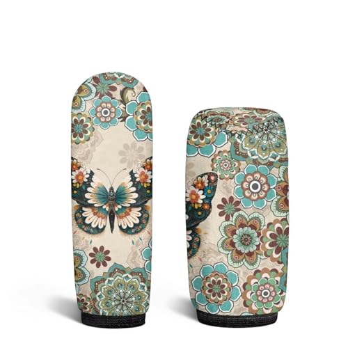 Bulopur Car Shifter Gear Hand Brake Trim Cover Set for Most Cars Van SUV Sedan Truck Auto Accessories - color: Boho Floral Butterfly