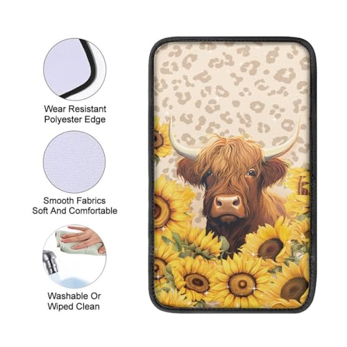 UNICEU Sunflower Animal Yak Print Car Center Console Armrest Cushion Pad Auto Interior Accessories Neoprene Soft Armrest Protector Pad Anti Slip Cover - color: Sunflower Yak