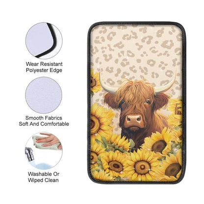 UNICEU Sunflower Animal Yak Print Car Center Console Armrest Cushion Pad Auto Interior Accessories Neoprene Soft Armrest Protector Pad Anti Slip Cover - color: Sunflower Yak
