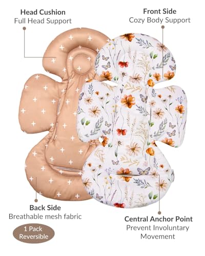 Generic Infant Car Seat Insert Compatible with Mamaroo Swing & Graco Swing and Infant Car Seat, Newborn Insert Baby Head Body Support, Reversible Design, Breathable Fabric, 1Pcs - Brown Wildflower - color: Brown Wildflower