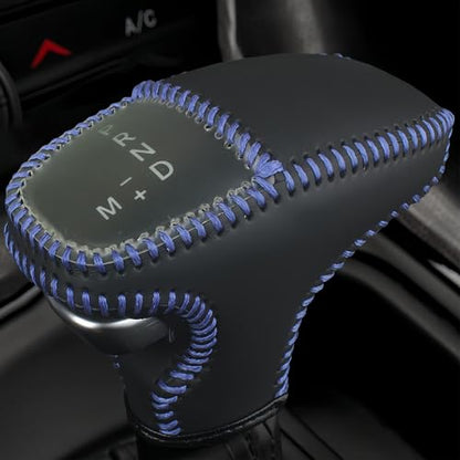 Leather Gear Shift Knob Covers for Dodge Charger Challenger 2015-2023 and Dodge Durango18-23,Carbon Fiber Leather Hand-Stitched Shifter Sleeve - color: Blue