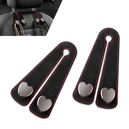 2 PCS Car Seat Headrest Hook, Suede Cute Heart Shape Metal Double Head Purse Hook, Universal Automotive Seat Back Storage Hanger, Car Accessories for Women (Black)