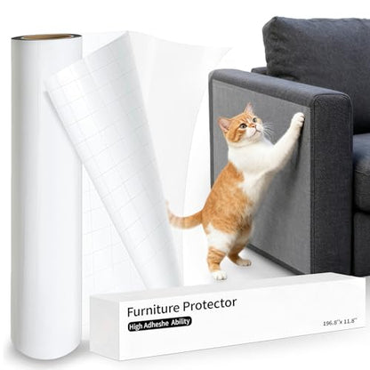 Anti Cat Scratch Furniture Protector: Thick Sticky Cat Proof Couch Cover 196.8" x 11.8" Clear Vinyl Dog Scratching Deterrent Tape for Door Sofa Wall Corner