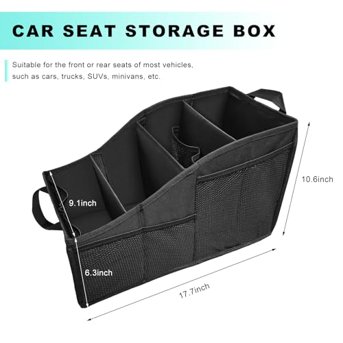 Car Seat Organizer, Collapsible Passenger Seat Storage Caddy with 4 Compartments, Waterproof Oxford Cloth Storage Box for Automotive Front & Back Seats, Car Accessories