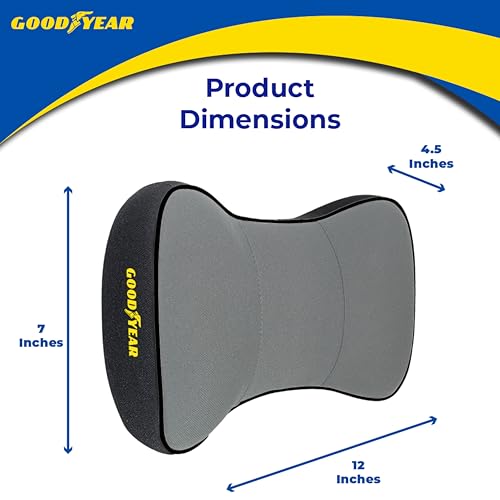 Goodyear Ergonomic Car Neck Pillow, Soft Memory Foam Headrest Pillow for Driving, Breathable & Removable Cover, Car Seat Headrest Cushion with Adjustable Strap, Neck Pain Relief, Grey - color: Grey