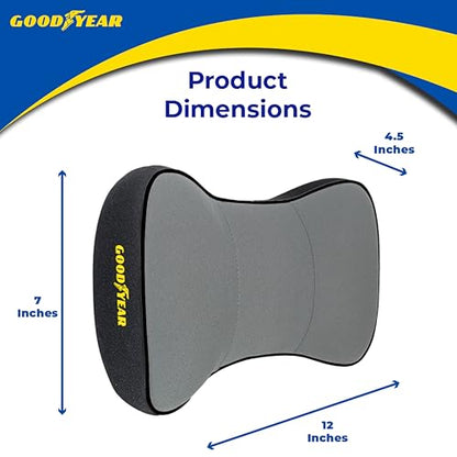 Goodyear Ergonomic Car Neck Pillow, Soft Memory Foam Headrest Pillow for Driving, Breathable & Removable Cover, Car Seat Headrest Cushion with Adjustable Strap, Neck Pain Relief, Grey - color: Grey