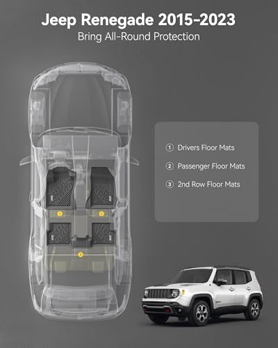 3W Floor Mats Fit for Jeep Renegade 2015-2023 TPE All Weather Custom Fit Floor Liner for Jeep Renegade 1st and 2nd Row Full Set Car Liners Black - size: Jeep Renegade 2015-2023 Floor Mats