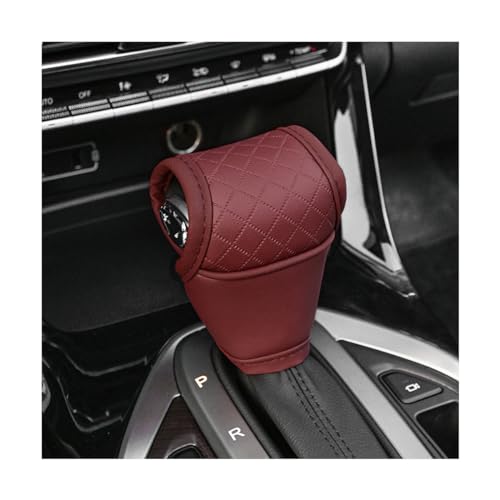Car Gear Shift Knob Cover, Leather Vehicle Gear Shifter Stick Protector, Anti-Slip Automotive Interior Shifting Lever Decoration Accessories, Universal for SUV, Truck, RV（Red） - color: Red