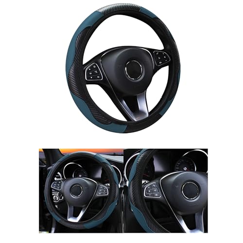 Car Steering Wheel Cover, 15 inch Carbon Fiber Microfiber PU Leather Elastic Steering Wheel Protector for Men Women, Anti-Slip Breathable Car Interior Accessories for Most Cars (Dark Green) - color: Dark Green