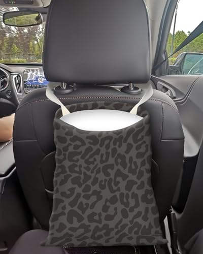 Cute Canvas Car Garbage Bag, Black Leopard Print, Car Trash Bin, Seat Back Hanging, 5L - color: Black Leopard Print