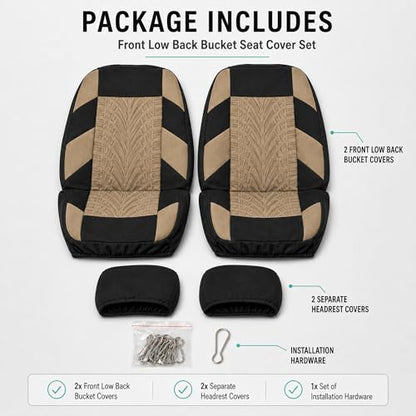 FH Group Front Set Travel Master Car Seat Covers - Covers for Low Back Car Seats with Removable Headrest, Universal Fit, Automotive Seat Cover, Airbag Compatible Car Seat Cover for SUV, Sedan Beige - color: Beige, style: Front Set