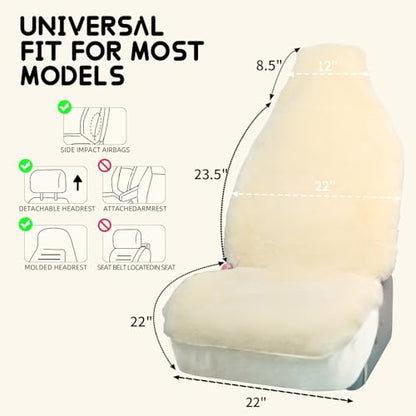 Aegis Cover Sheepskin Car Seat Cover Genuine Australian Merino Wool Front Seat Cover Luxury Dense Pelt Universal Fit for Most SUVs, Trucks, Bucket-Style, 54 X 22 Inches (Cream) - color: Cream