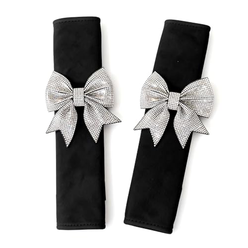 Carwales Bowknot Car Seat Belt Cover Bow Seatbelt Cushion for Shoulder, Seat Strap Pads for Women Girls Rhinestone Bling Accessories Bow Interior Auto 2 Pack Black - color: Black