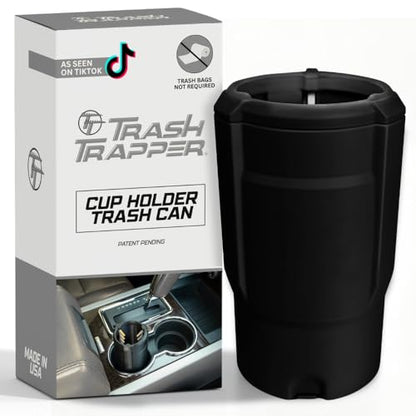 Trash Trapper Car Trash Can Cup Holder | Mini Car Trash Can | Fits in Most Doors | 5.1" x 2.9" | Traps More & Empties Less, Patent-Pending Compaction, Gifts for Men, Black/Grey