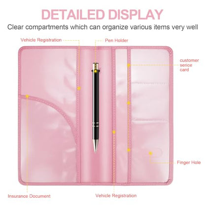 PLOJOP Car Registration and Insurance Card Holder, Leather License Document Pink Glove Box Compartment Organizer, Car Wallet Case for Essential Info, License Cards, ID Card - color: Pink