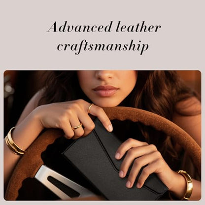 CoBak Leather Car Registration and Insurance Holder with Magnetic Compartment - Vehicle Glove Box Organizer for Driver License, Cards, Emergency Cash - Auto Truck Accessories Case, Lychee Black