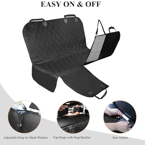 VIVAGLORY Dog Seat Cover for Back Seat, Mesh Visual Window with Extra Strap & Buckles for Safety, Heavy Duty Car Seat Covers with Side Flaps, Universal fit for Most Cars, Black S - color: Black, size: Standard (width 52")