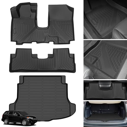 Floor Mats & Cargo Liner for Honda CRV 2007 2008 2009 2010 2011, Custom Fit TPE Waterproof Anti-Slip 1st & 2nd Row & Trunk Liner Mats Accessories for Honda CR-V 2011