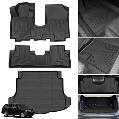 Floor Mats & Cargo Liner for Honda CRV 2007 2008 2009 2010 2011, Custom Fit TPE Waterproof Anti-Slip 1st & 2nd Row & Trunk Liner Mats Accessories for Honda CR-V 2011