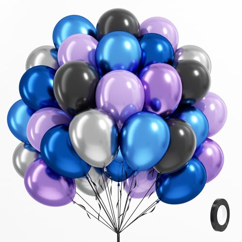 60pcs 12inch Space Balloons, Black Metallic Blue Purple Silver Balloons for Birthday Astronaut Space Themed Party Decorations - color: Metallic Blue Purple