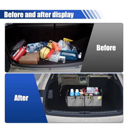Car Trunk Organizer, Large Capacity Oxford Cloth Car Storage Box, Collapsible Multi-Compartment Organization Container, Waterproof Auto Interior Storage Accessories (Gray)