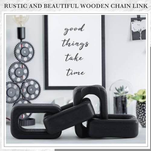 4 Link Wood Knot Decor - Modern Coffee Table Decoration Black Chain Decor Rustic Objects for Bookshelf Home Living Room Bedroom