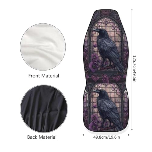 Raven Crow Flower Stained Glass Print Car Seat Covers, 2 Pieces Washable Vehicles Front Seat Protectors, Scratch-Resistant Bucket Seat Cover Fits Most Vehicles, Sedans, Trucks, SUVs, Vans - color: Raven Crow Flower Stained Glass