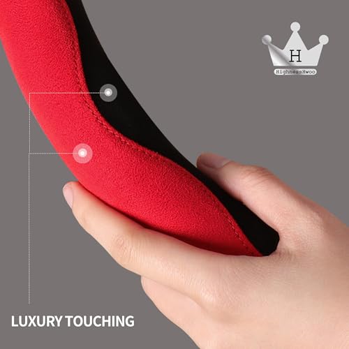 Luxury Suede Steering Wheel Cover for Cars, Soft Leather Padded Wheels Cover for Sedan, SUV, Thin Car Handle Cover, Universal Fit, Anti Slip, 14.75-15.15in, Black
