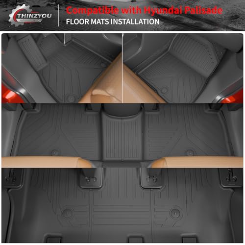 Floor Mats Compatible with 2026 Hyundai Palisade Gas 7 Seats Captain Chairs Cargo Mat Trunk Mat TPE Back Seat Cover Protector Palisade Accessories (Trunk Mat with Backrest Mats+Floor Mats) - style: For Hyundai Palisade 7-Seater | 2026