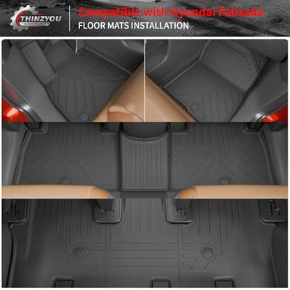 Floor Mats Compatible with 2026 Hyundai Palisade Gas 7 Seats Captain Chairs Cargo Mat Trunk Mat TPE Back Seat Cover Protector Palisade Accessories (Trunk Mat with Backrest Mats+Floor Mats) - style: For Hyundai Palisade 7-Seater | 2026
