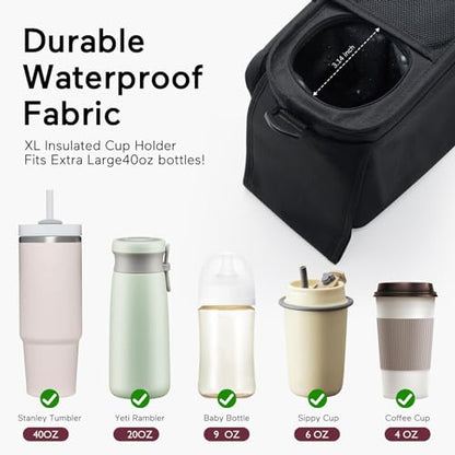 Momcozy Universal Stroller Organizer with Insulated Cup Holder Detachable Phone Bag & Shoulder Strap, Fits for Stroller Like Uppababy, Baby Jogger, Britax, BOB, Umbrella and Pet Stroller