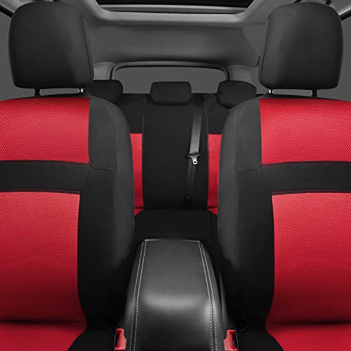 CAR PASS 3D Air Mesh Car Seat Covers Full Sets w/5mm Sponge, 4Pcs Waterproof Car Floor Mats, Steering Wheel Cover Universal Fit for SUV Sedan Truck, Airbag Compatible Automotive Interior(Black & red) - color: Red Combo