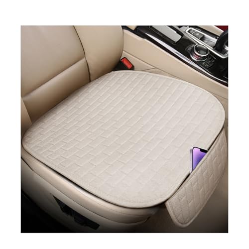 Car Front Bottom Seat Cover, 2PCS Anti Slip Comfortable Vehicle Front Cushion Protector with Storage Pocket, Breathable Linen Frontseat Pad Mat, Universal Automotive Accessories (Beige)