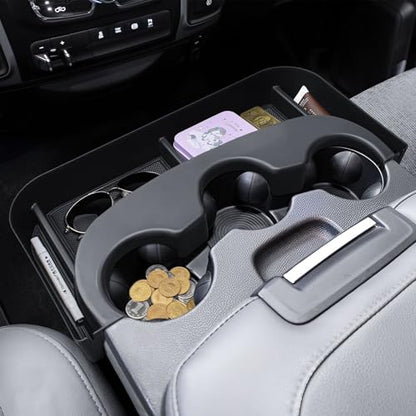 Cup Holder Center Console Organizer Compatible with 2013-2024 Dodge RAM(1500/1500 Classic/2500/3500) Accessories, Front Console Storage Box Tray [Only fit Jump Seat with 3 Cup Holders]