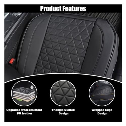 Leather Car Seat Cover, Auto Front Bottom Seat Cover Luxury Car Seat Protector Anti-Slip Waterproof Cushion Cover with Storage Pocket, for Most Cars, Trucks, SUVs (Black) - color: Black