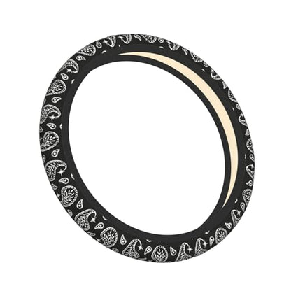 Boho Bohemian Paisley Black and White Car Steering Wheel Cover,Non-Slip Elastic Neoprene-Sweat Car Accessories,Universal 15 Inch Fit Auto, Vans Trucks,Suvs, Truck - color: Paisley