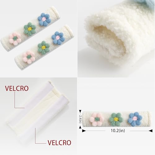 2-Pack Soft Seat Belt Covers Universal Car Shoulder Pad Cushions for Comfortable Driving & Bag Strap Protection White Fuzzy Flower (Blue, Green & Pink) - color: Blue Green Pink Flower