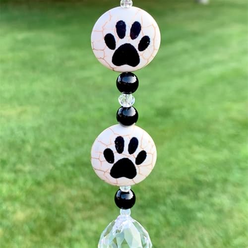 Crystal Car Charm Rear View Mirror - Animal Paw Print Sun Catcher - Handmade Dog Paw with 20mm Hanging Crystal Ball Prism - Pet Memorial Gift for Animal Lovers