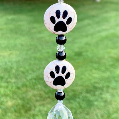 Crystal Car Charm Rear View Mirror - Animal Paw Print Sun Catcher - Handmade Dog Paw with 20mm Hanging Crystal Ball Prism - Pet Memorial Gift for Animal Lovers