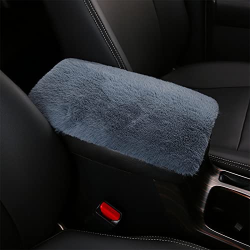 YUNXNYC Fluffy Car Armrest Cover, Plush Faux Wool Console Cover Pad Cushion, Universal Soft Fuzzy Middle Arm Rest Protector for Cars (Gray)